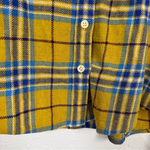 J Crew Yellow Blue Plaid Button Down Shirt Womens 6 Boy Fit Casual Flannel Fall - Picture 7 of 10
